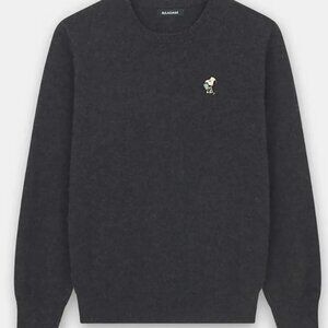 NWT Naadam Women's Bookworm Snoopy Cashmere Sweater | S | Smoke, Dark Gray